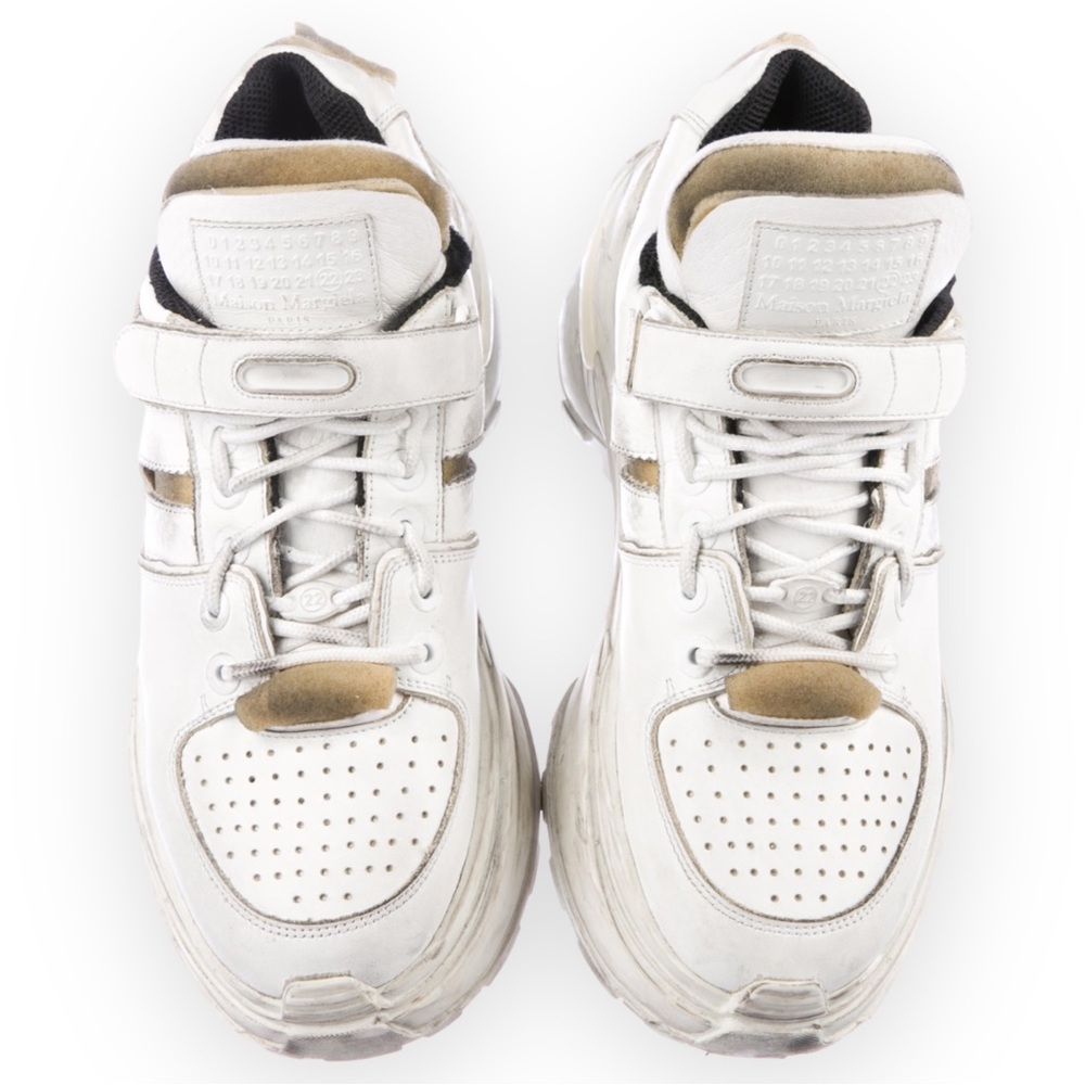 Maison Margiela Distressed White Leather Platform Sneaker - Size EU 41 or US 8.5